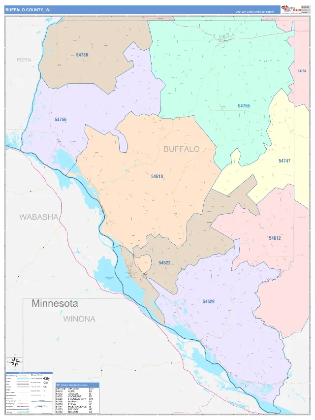 Buffalo County, WI ZIP Code Wall Map, ColorCast style
