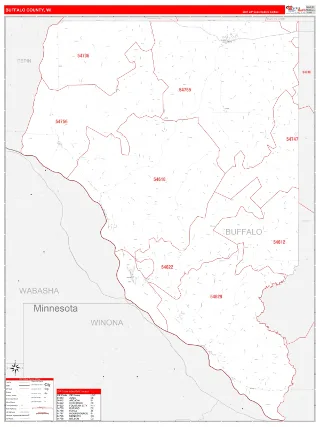 Buffalo County, WI RedLine style ZIP Code wall map