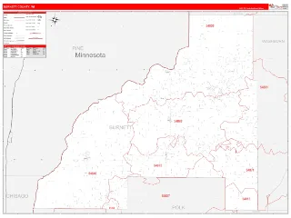Burnett County, WI RedLine style ZIP Code wall map