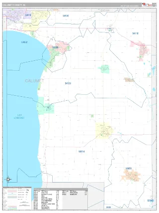 Calumet County, WI Classic style ZIP Code wall map