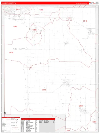 Calumet County, WI RedLine style ZIP Code wall map