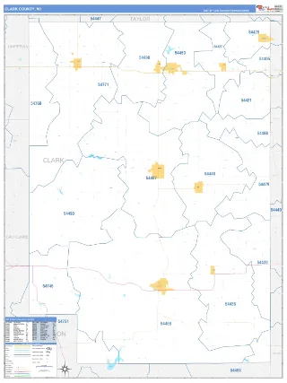 Clark County, WI Business Reference style ZIP Code wall map