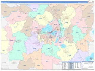 Dane County, WI ColorCast style ZIP Code wall map