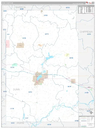 Dunn County, WI Classic style ZIP Code wall map