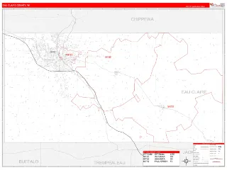 Eau Claire County, WI RedLine style ZIP Code wall map