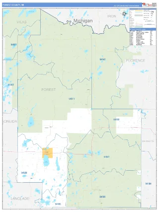 Forest County, WI Business Reference style ZIP Code wall map