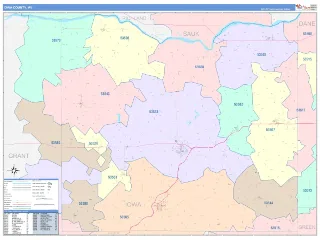 Iowa County, WI ColorCast style ZIP Code wall map