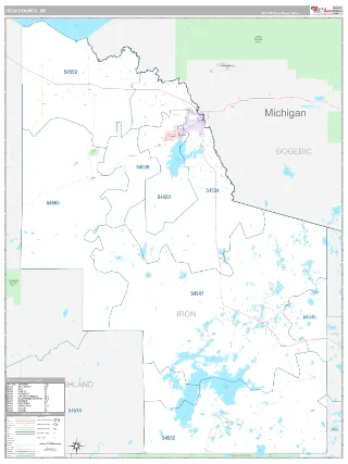 Iron County, WI Classic style ZIP Code wall map