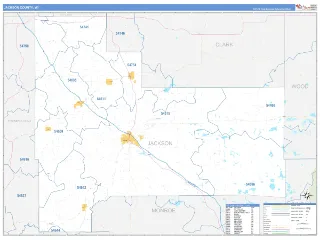 Jackson County, WI Business Reference style ZIP Code wall map