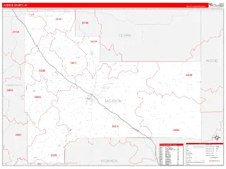 Jackson County, WI RedLine style ZIP Code wall map
