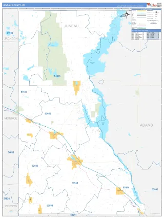 Juneau County, WI Business Reference style ZIP Code wall map