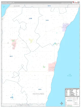 Kewaunee County, WI Classic style ZIP Code wall map