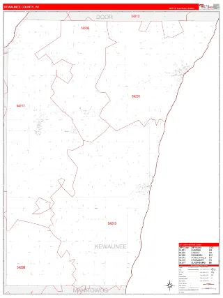 Kewaunee County, WI RedLine style ZIP Code wall map