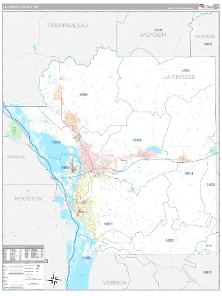 La Crosse County, WI Classic style ZIP Code wall map