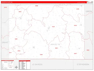 Lafayette County, WI RedLine style ZIP Code wall map