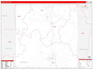 Lincoln County, WI RedLine style ZIP Code wall map
