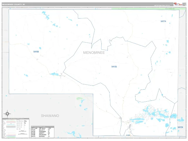 Menominee County, WI ZIP Code Wall Map, Classic style