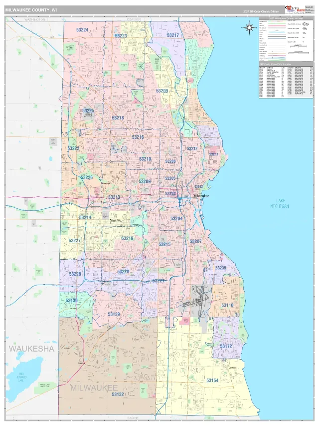 Milwaukee County, WI ZIP Code Wall Map, Classic style