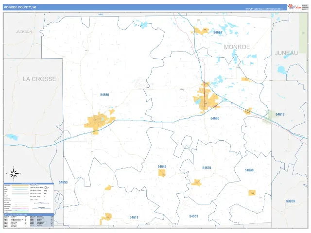 Monroe County, WI ZIP Code Wall Map, Business Reference style