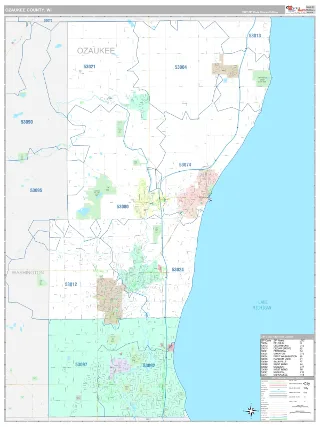 Ozaukee County, WI Classic style ZIP Code wall map