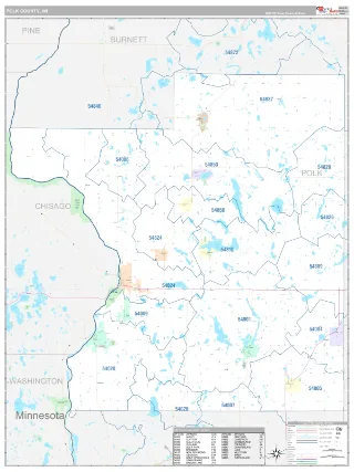 Polk County, WI Classic style ZIP Code wall map