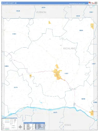 Richland County, WI Business Reference style ZIP Code wall map
