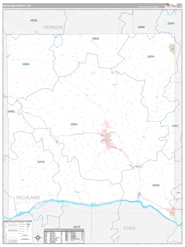 Richland County, WI ZIP Code Wall Map, Classic style