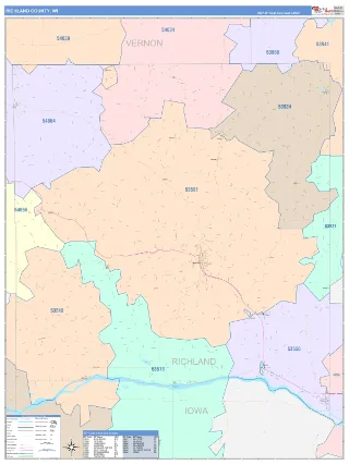 Richland County, WI ColorCast style ZIP Code wall map