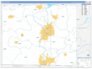 Rock County, WI Business Reference style ZIP Code wall map