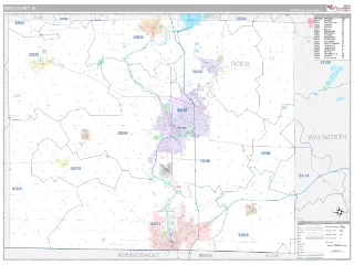Rock County, WI Classic style ZIP Code wall map