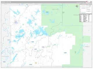 Sawyer County, WI Classic style ZIP Code wall map