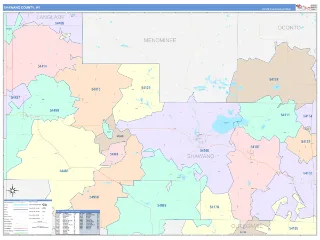 Shawano County, WI ColorCast style ZIP Code wall map