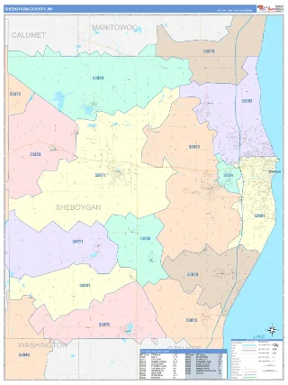 Sheboygan County, WI ColorCast style ZIP Code wall map