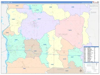 St. Croix County, WI ColorCast style ZIP Code wall map