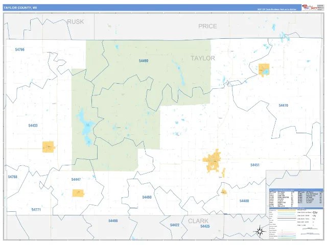 Taylor County, WI ZIP Code Wall Map, Business Reference style