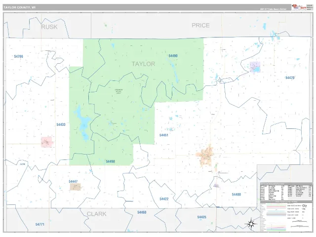 Taylor County, WI ZIP Code Wall Map, Classic style