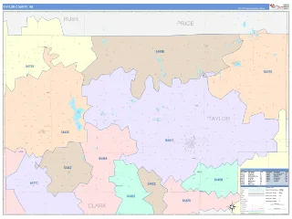 Taylor County, WI ColorCast style ZIP Code wall map