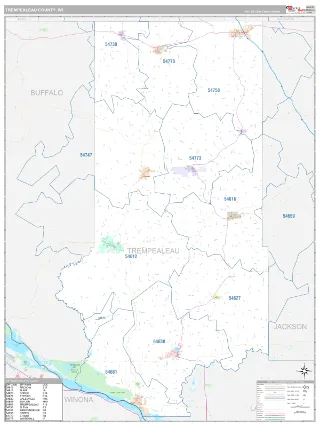 Trempealeau County, WI Classic style ZIP Code wall map