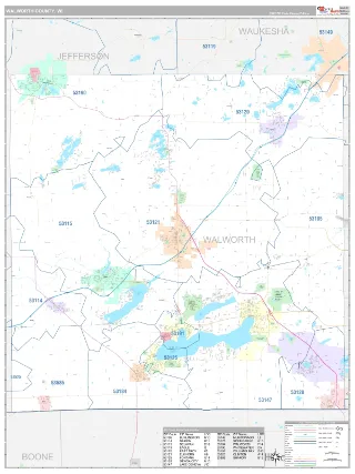 Walworth County, WI Classic style ZIP Code wall map