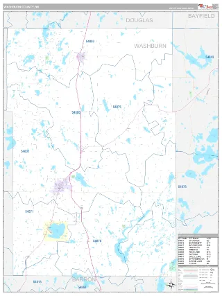 Washburn County, WI Classic style ZIP Code wall map
