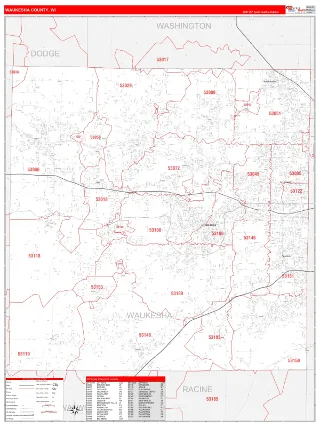 Waukesha County, WI RedLine style ZIP Code wall map