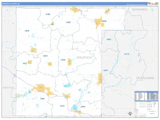 Waupaca County, WI Business Reference style ZIP Code wall map