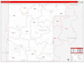 Waupaca County, WI RedLine style ZIP Code wall map