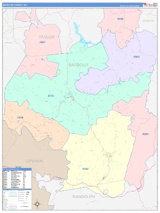 Barbour County, WV ColorCast style ZIP Code wall map