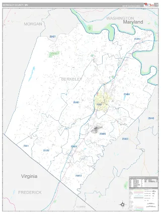 Berkeley County, WV Classic style ZIP Code wall map