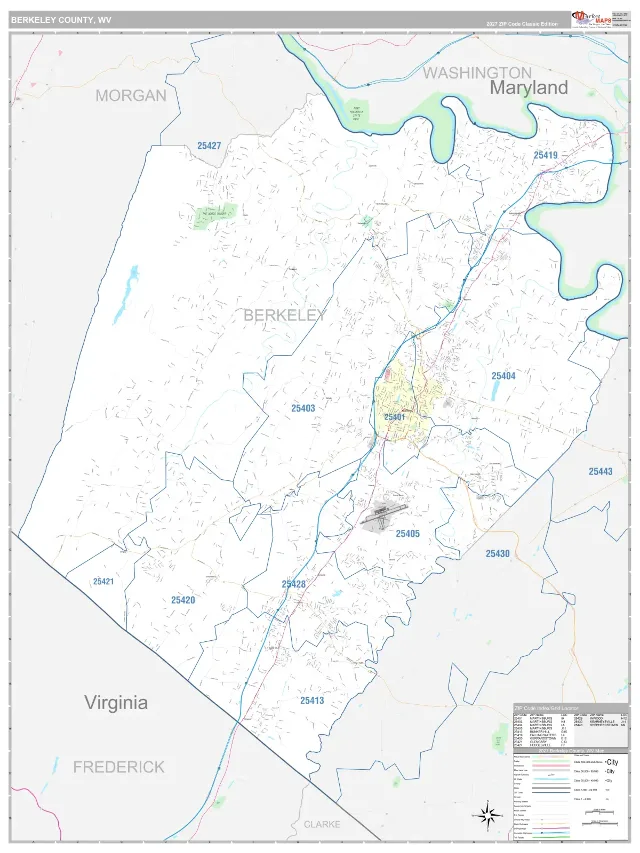 Berkeley County, WV ZIP Code Wall Map, Classic style