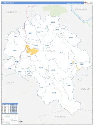 Boone County, WV Business Reference style ZIP Code wall map