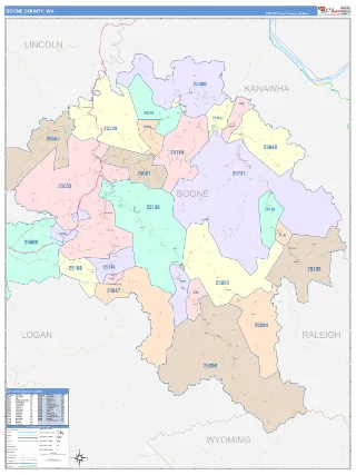 Boone County, WV ColorCast style ZIP Code wall map