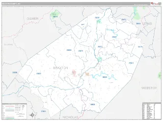 Braxton County, WV Classic style ZIP Code wall map