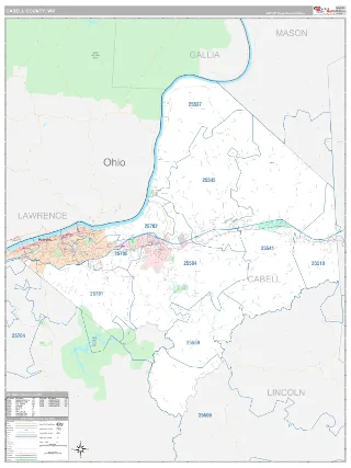Cabell County, WV Classic style ZIP Code wall map